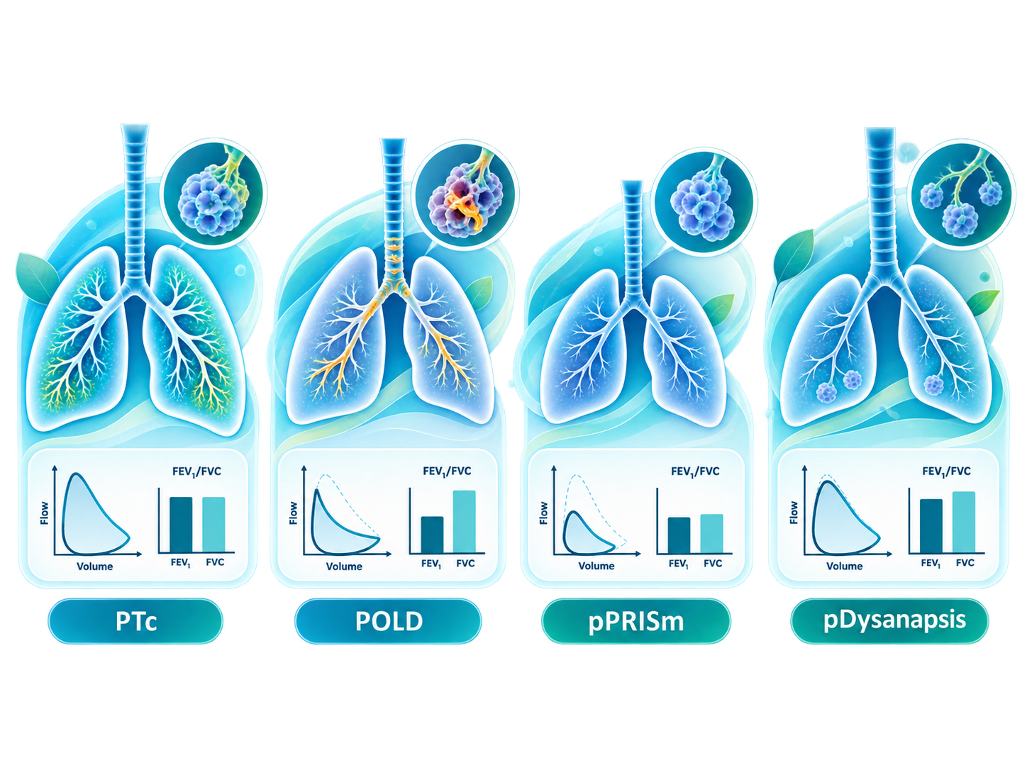 Illustrated overview of PTc, POLD, pPRISm and pDysanapsis phenotypes.